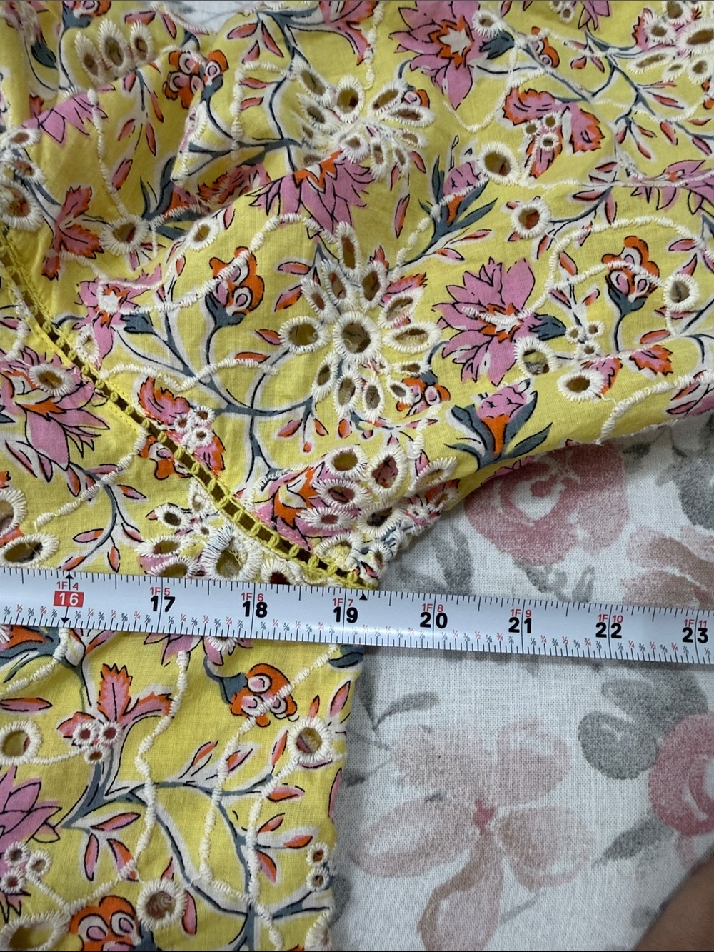 Anthropologie x dRA Yara Eyelet Dress Yellow Lined Floral Boho Prairie Size L - Picture 8 of 9
